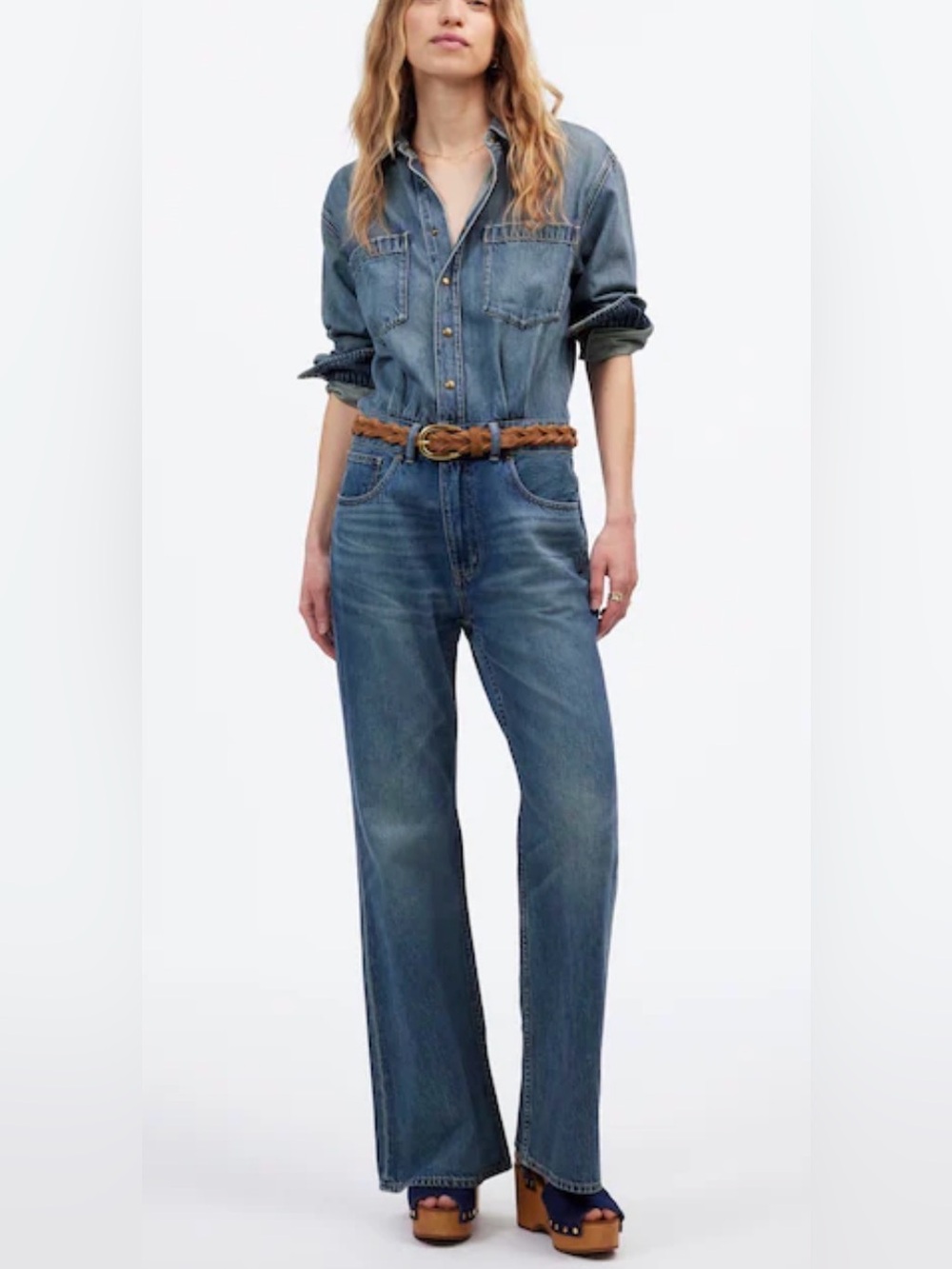 Madewell Denim Relaxed Flare Jumpsuit in Croswell Wash NWT